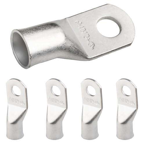 Image of SELTERM 5pcs 4 /0 AWG (XL) 1 /2 inch Stud Tinned Copper Wire Lugs, Battery Lugs,Ring Terminals, Battery Cable Ends, 0000 Gauge Ring Terminal Connectors,UL Marine Grade Electrical Battery Terminal Connectors