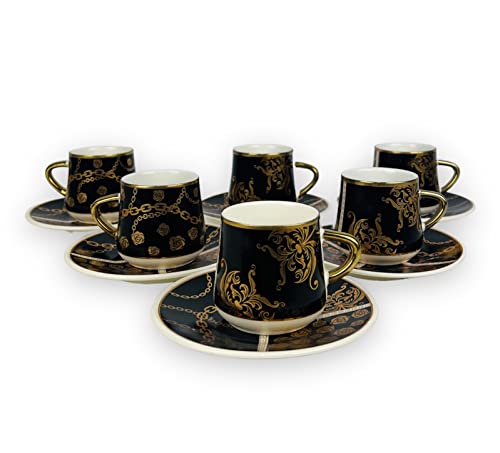 Medusa Luxus Gold - Set Tazzine Caffe Particolari, 12 cucchiaini per 6 persone, tazze + piattini da 75 ml, con piatto d'oro con confezione regalo