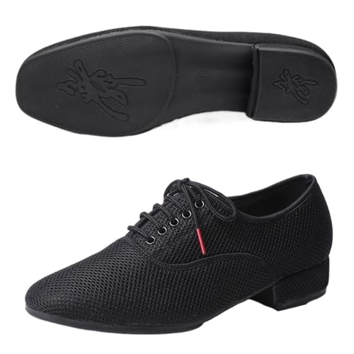 Zapatos de baile latino para hombre, zapatos de baile latino para hombre, salsa, jazz, baile, baile, salón, zapatos modernos de tango, suela suave de malla negra (suela de goma para exteriores, 46)