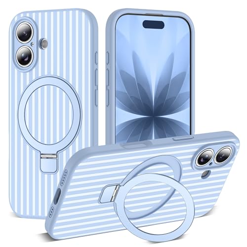 SKYLMW Striped Case for iPhone 17 with Stand,6.3" Blue/White