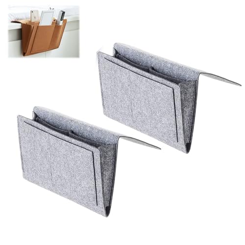 Jeshowmen Storage Bag with Pockets Hanging Organizer Multipurpose, 2pack Storage Bag with Pockets Bed Sofa Desk Hanging Organizer, Thick Felt Hanging Pouch for Bedside Storage (Grey)