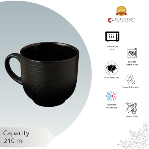 Image of Clay Craft Fine Ceramic Horizon Black Coffee Mug Set of 6, Cups for Tea & Coffee, Mug Set, Gift Set, Elegant Design for Home and Kitchen and Can Be Gifted to Your Loved Ones On Any Occassions