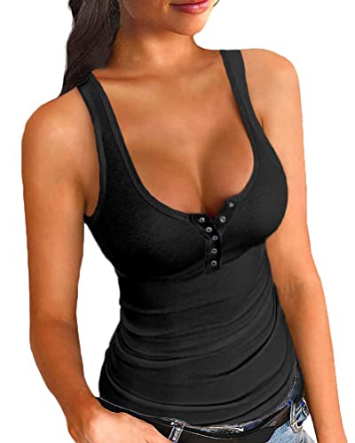 Onsoyours Damen Tank Top mit Knopf Sexy V-Ausschnitt Schulterfrei...