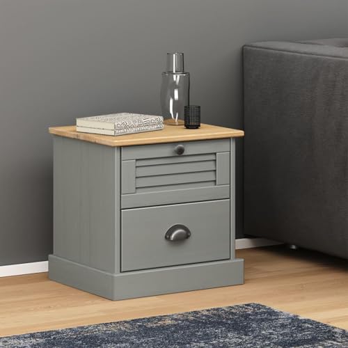 Gecheer Mesita de Noche Vigo Madera Maciza de Pino Gris 42x35x40 cm,Armario Archivador,Mesilla de Noche Mesita Auxiliar para Sofá Mesita de Noche Sencilla Dormitorio Sala de Estar 2#