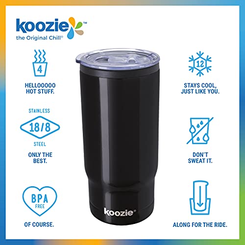 Image of KOOZIE Slim Triple Can Cooler, Bottle or Tumbler with Lid for 12oz Tall Skinny Cans | Stainless Steel Double Wall Vacuum Insulated Holder for White Claw, Beer, Truly Seltzer, Hot & Cold Drinks | Black