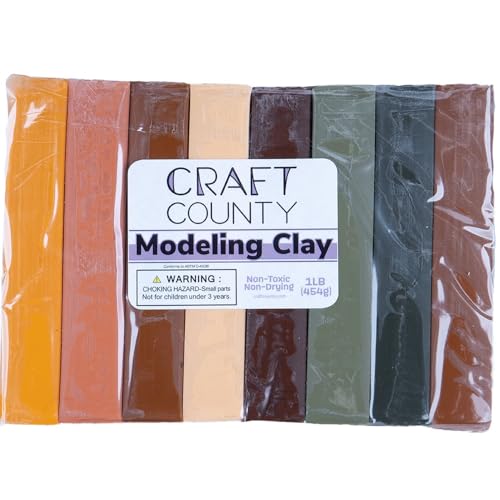 Craft County Modeling Clay – 1 lb (Eight Assorted Color Bars) – Use for Claymation