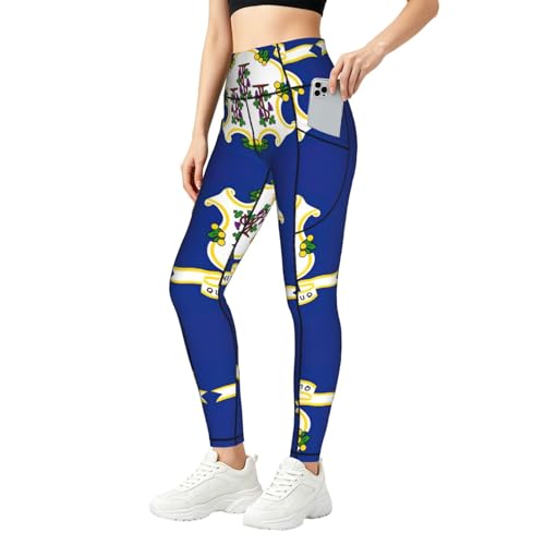 Leggings de Connecticut para mujer con bolsillos laterales y estampado de bandera de estado