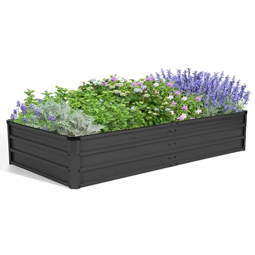 NUU GARDEN Rectangular Galvanized Raised Garden Bed for Gardening Elevated Planting Metal Planter Box Outdoor Patio Planting Bed for Vegetables Flowers Herb, Dark Gray