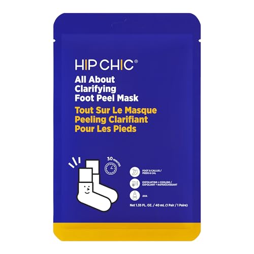 HIP CHIC All About Clarifying Foot Peel Mask, Moisturizing, AHA, Best For Cracked Heels & Excessive Dead Skin, Soft and Smooth Touch Feet, One-size-fits-all For Men And Women, Self Home Care, 1 Pair