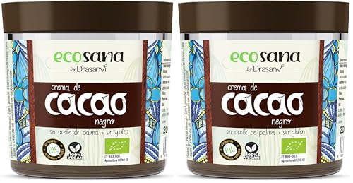 Drasanvi ECOSANA CREMA DE CACAO NEGRO CERTIFICADO BIO by - Ingredientes de procedencia ecológica - SIN aceite de palma - VEGANO - SIN GLUTEN - 200g (Paquete de 2)
