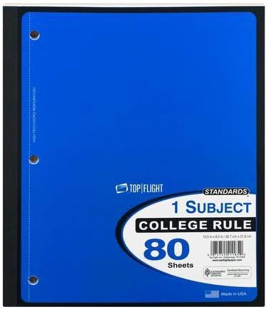 1-Subject Notebook, 80 Sheets, 3-Hole Punched, College Rule (Pack of 6)6