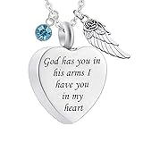 weikui God has You in his arms with Angel Wing Charm Cremation Ashes Jewelry Keepsake Memorial Urn Necklace with Birthstone Crystal (December)