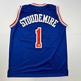 Autographed/Signed Amare Stoudemire New York Blue Basketball Jersey Beckett BAS COA