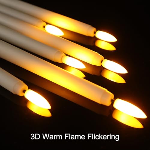 Image of 12 Pcs Flickering Flameless LED Taper Candles, 11 inch Long Fake Taper Candles Battery Operated with Remote Timer, Ivory Plastic Electric Candlesticks for Wedding Party Christmas Holiday