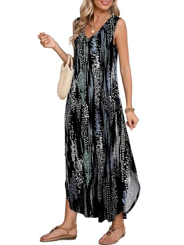 Image of BELAROI Womens Plus Size Maxi Dress Sundress Summer Casual Sleeveless V Neck Pockets Beach Swimsuit Coverup Loose
