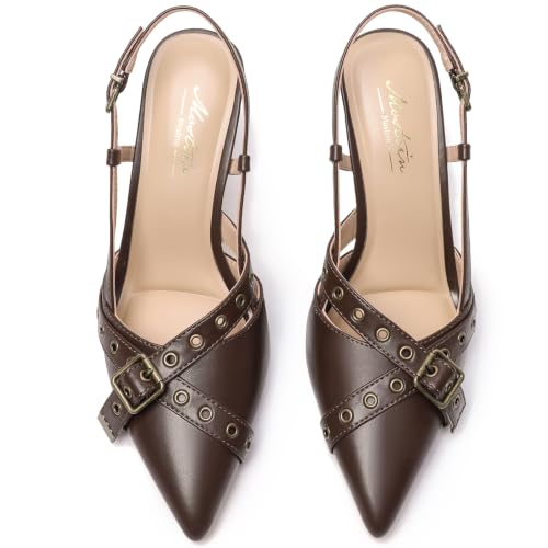 Image of Mostrin Kitten Heels for Women Pointed Closed Toe Heels Vintage Stiletto Dressy Pumps Shoes for Office Work Party