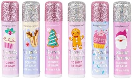 Moisturizing Holiday Lip Balm Gift Set - Roll-On Christmas Lip Balm Sticks with Beeswax for Women and Girls, 6 Flavors