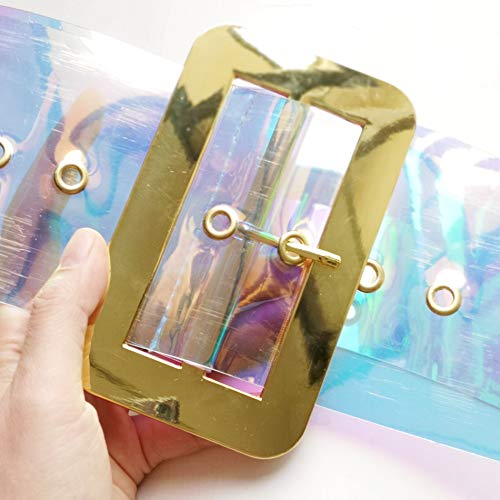 Towonder Women Fashion iridescent Clear Belt Transparent PVC chunk Waist Belt Waistband Cinch Dress Belt 3.5" wide2