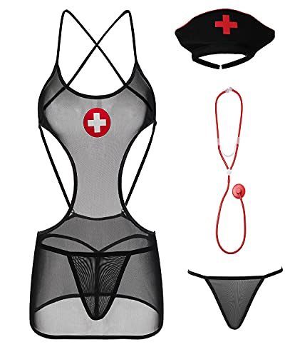 Sexy Nurse Lingerie Nurse Costume Set Halloween Cosplay Outfit with Stethoscope