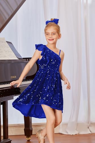 GRACE KARIN Girls One Shoulder Sequin Dress High Low Party Dress for 5-14Y4