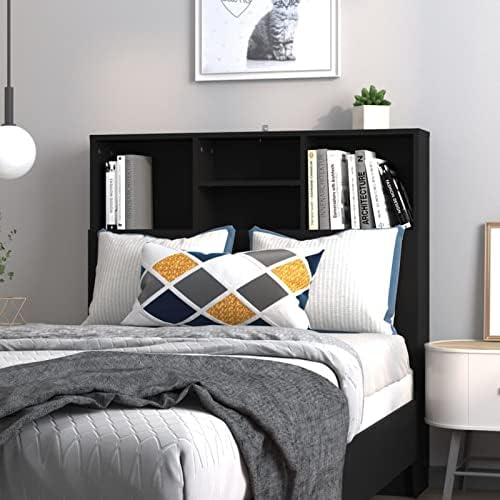Susany Headboard With Built in Cabinets Bedroom Display Shelf Bookcase Bedroom Storage Cabinet Wooden Storage Backboard Bed Accessory High Gloss White 120x18.5x104.5 cm