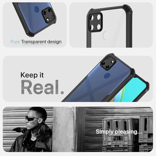 Image of Outlouders Back Cover for Realme C25 / C25s / C12 / Narzo 30A / Narzo 20 | Ultra Hybrid Transparent | Full Camera Protection | Raised Edge | Crystal Clear Bumper Case(Black)