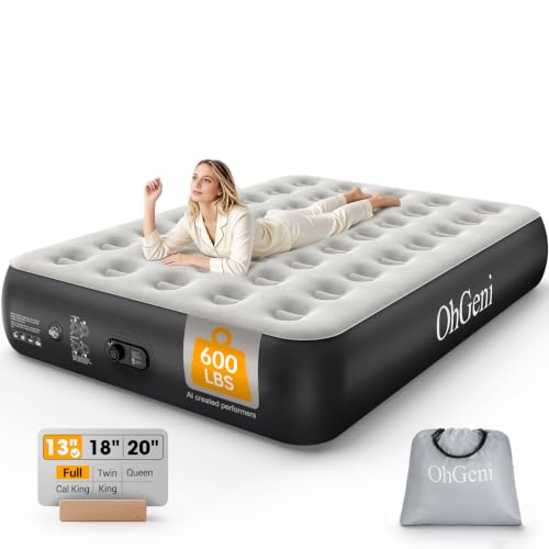 OhGeni Air Mattress Full with Built in Pump 13 Raised Inflatable Blow up Mattress Family Choice Award Winner Portable Foldable Bed with Upgraded Surface for Home & Camping 600 lbs