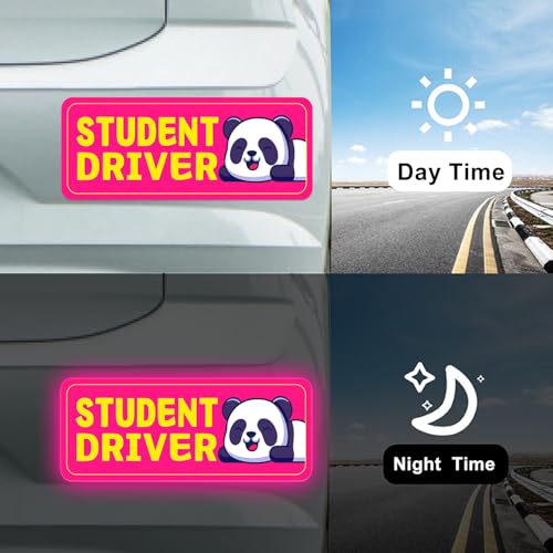 Image of Student Driver Please Be Patient Car Magnet, Rose Panda Cute Shape, Patient with Reflective Magnetic Bumper Sticker Set Detachable, Novice Safety Signs.Set of 3