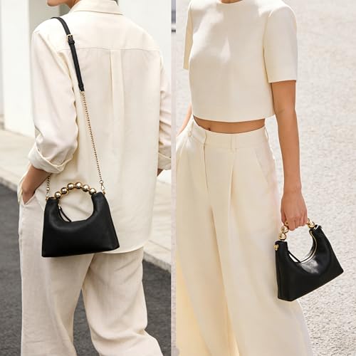 Image of DORIS&JACKY Small Top Handle Clutch Purse for Women, Designer Evening Bag With Pearl Tote Handle and Chain Strap