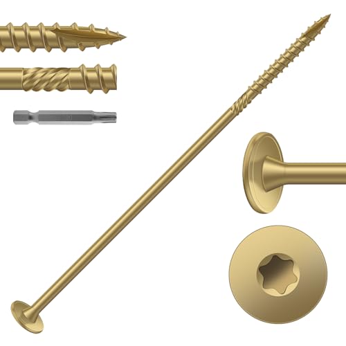 Image of #14 x 7 Inch Outdoor Structural Wood Deck Screws (14Pcs /1lb), Carbon Steel, Tan, Flat Head, Rust Resistant Epoxy Coated, T30 Star Bit