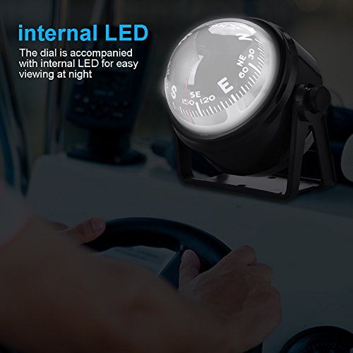 Bussola Barca, Bussole Nautiche, Bussole Marine, Bussola Nautica a LED Navigazione Elettronica Marina con Luce Barche Navi Marine Digitale Alpinismo Ball Compass Adatto per Campeggio Escursionismo