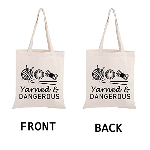 Image of PWHAOO Knitting Project Bag Knitting Gift Yarned and Dangerous Yarn Tote Bag Knitting Bag Mothers Day Gift