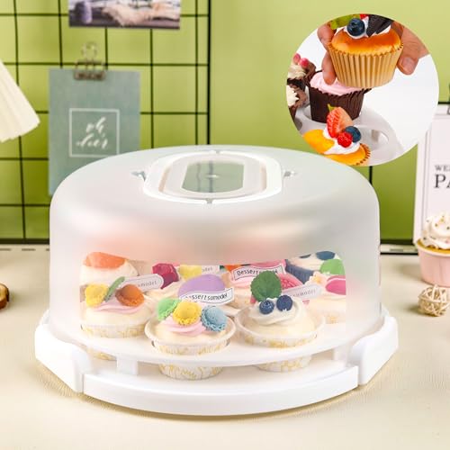 Nplux LSKRD-WHITE Cake Containers With Lids Round Plastic Cupcake Holders 4-In-1 Multipurpose Cake Carrier Holder thumb #1