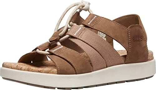 KEEN Women's Elle Mixed Strap Comfortable Casual Platform Sandals, Toasted Coconut/Birch, 7 Medium US
