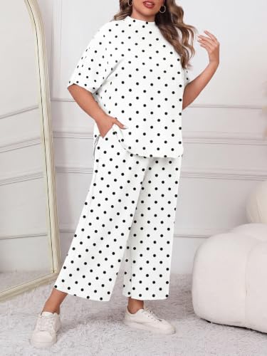 Image of Women's Plus Size 2 Piece Outfits Batwing Sleeve Top Wide Leg Lounge Set | Crew neck top, Cozy 2 piece lounge set, Casual