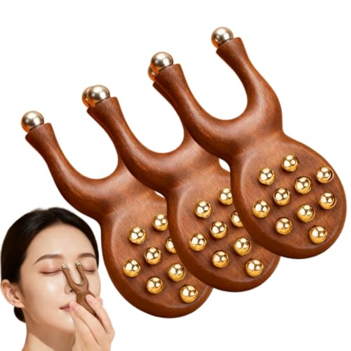 Masajeador de rostro y cuello de madera con esferas de latón para acupresión facial