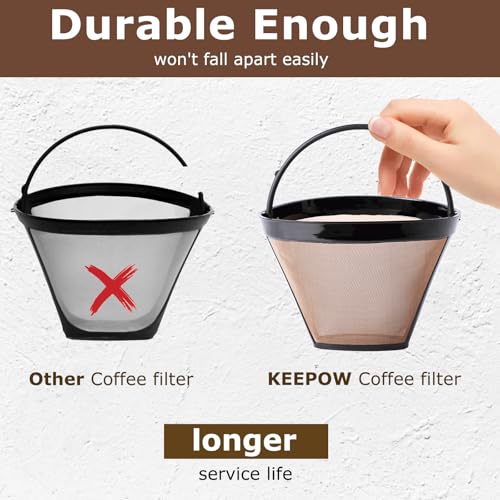 Image of KEEPOW Reusable Coffee Filter Replacement 14 cup Compatible with Cuisinart DCC-3200 DCC-1200 Coffee Maker, Gold Tone Coffee Filter Basket 10 12 14 Cup, 1+6