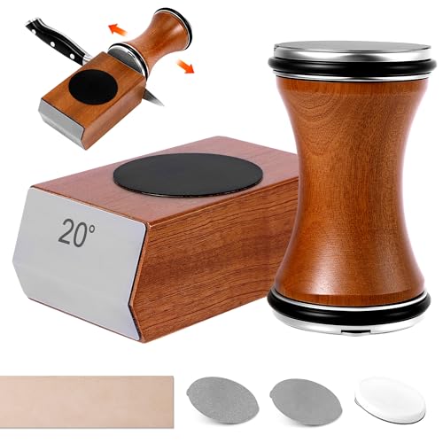Rolling Knife Sharpener Kit, Knife Sharpener Tool with Replaceable Discs Diamond & Ceramic,15 & 20 Degree Multi-Purpose Magnetic Base, Suitable for Small, Medium, and Large Knives