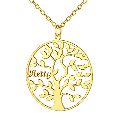 Custom4U Tree Of Life Necklace Personalized with 1-8 Names S925 Silver/Stainless Steel/18k Gold Family Tree Pendant Custom Handmade Birthday Gifts for Mom Grandma Women Gifts for Birthday (G