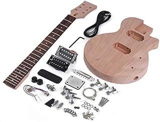WANXIAO Children LP Style Unfinished DIY Electric Guitar Kit Mahogany Body & Neck Rosewood Fingerboard Dual-Coil Pickups
