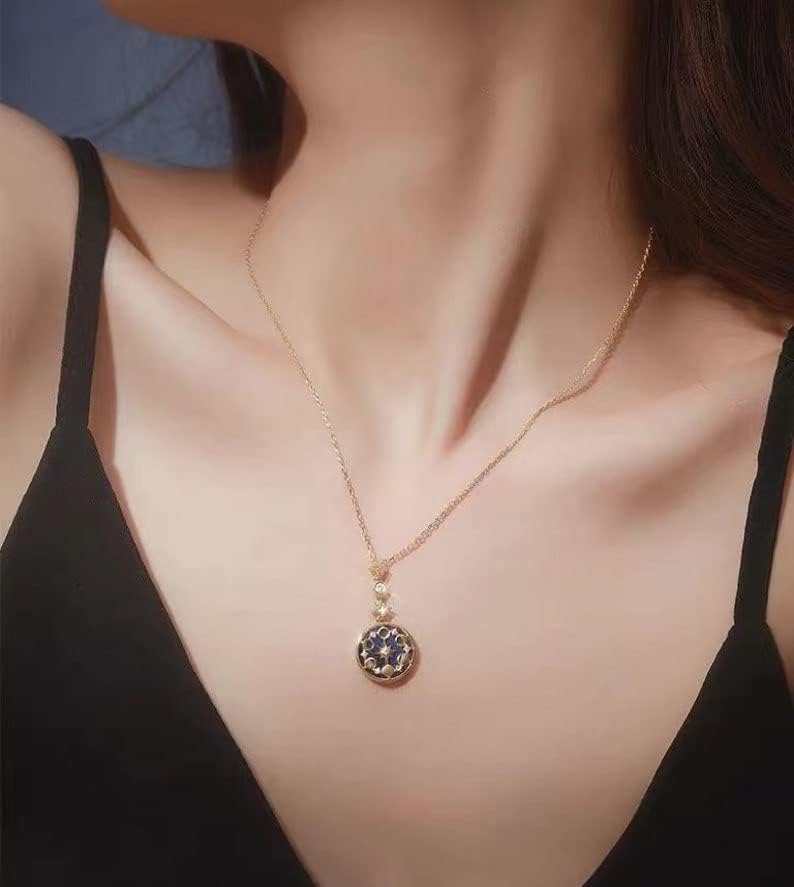 SLOONG 925 Sterling Silver Blue Sandstone Moon Star Phase Necklace Earrings 18K Gold Plated Necklace Birthday Gift for Women Girlfriend - Image 2