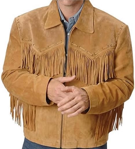 Cowboy Jacket Western Fringed Faux Suede Leather Coat - Mens Fringe Jacket with Fringes