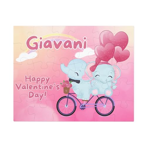 Hiding Place Boutique, Handmade Elephant Valentine Child Name Puzzle, Personalized Jigsaw Game Custom Kid School Happy Family Love Candy Heart Be Mine Grandchild Panda Bear Corgi Puppy Be My