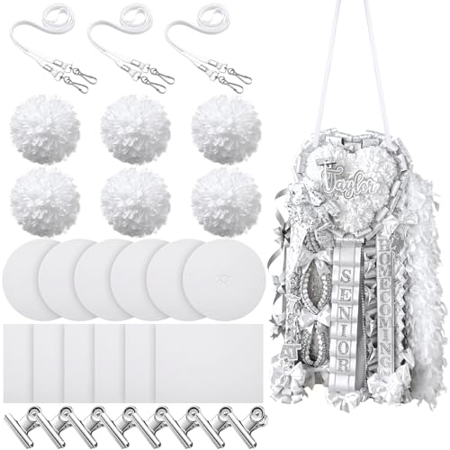 Rivvlive Homecoming Mum Supplies Include 6pcs Homecoming Mum Flower 12pcs Rectangle and Round Paper Backer Cardboard 3pcs Lanyard 8pcs Clip DIY Crafts for Back to School Week Party Decor