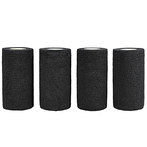 QiGui 4 Stück Selbsthaftende Cohesive Bandage Pflasterverband Fingerpflaster Haftbandage Verband Fixierverband Elastische Binde Für Finger, Hand, Zehen Und Füße 10cm X 4.5m (Schwarz) Cover