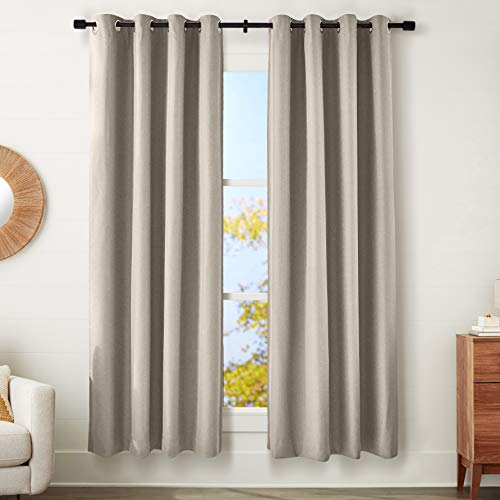 Image of Amazon Basics 100% Blackout Textured Linen Window Panel with Grommets and Thermal Insulated, Noise Reducing Blackout Liner - 52" x 84", Grey