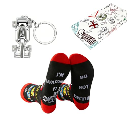 TTNBrizzel Calcetines Formula 1 f1 Merchandising Regalos Para Fans de Formula 1 Equipado con llavero f1 Un regalo ideal para cumpleaños o Navidad para los amantes del automovilismo.