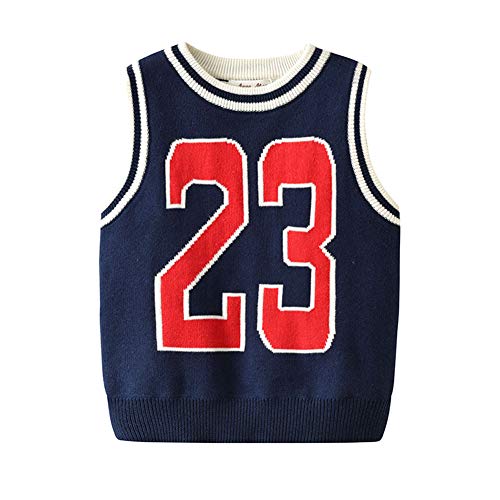 Kids Boys Knit O-Neck Sports 23 Sweater Vests Cotton Fit Casual Pullover Navy