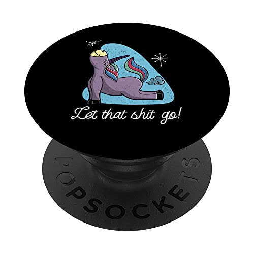Funny Unicorn Yoga Let It Go! Diseño de dibujos animados retro Mujeres PopSockets PopGrip Intercambiable