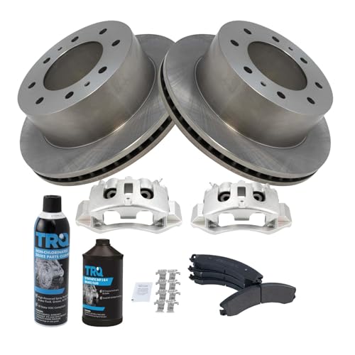 Image of TRQ Rear Semi-Metallic brake Pad, Rotor & Caliper Kit w /Fluids for Chevy